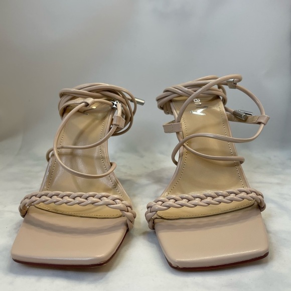 Braided Lace Up Heeled Sandals Square Open Toe Straps Stiletto Heels nude 7.5 - Picture 4 of 8